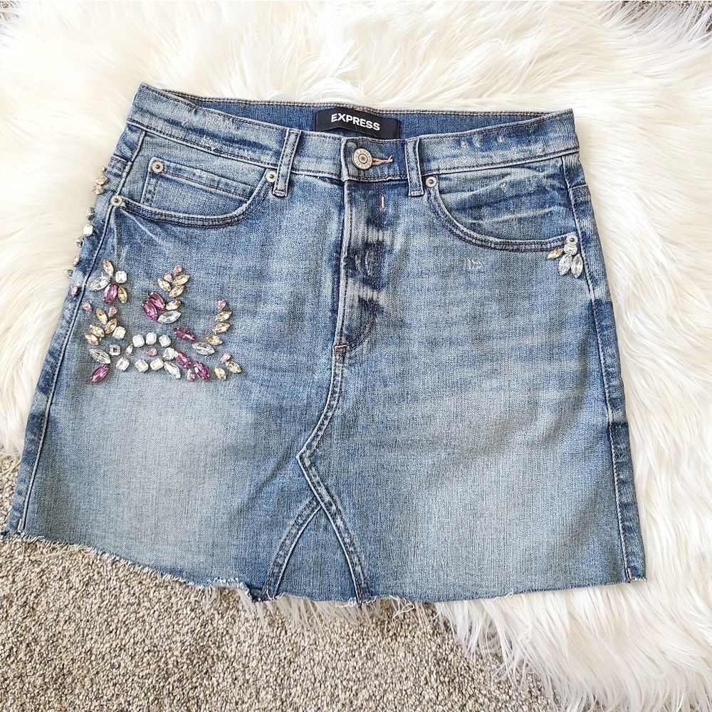 EXPRESS | Jeweled denim mini skirt